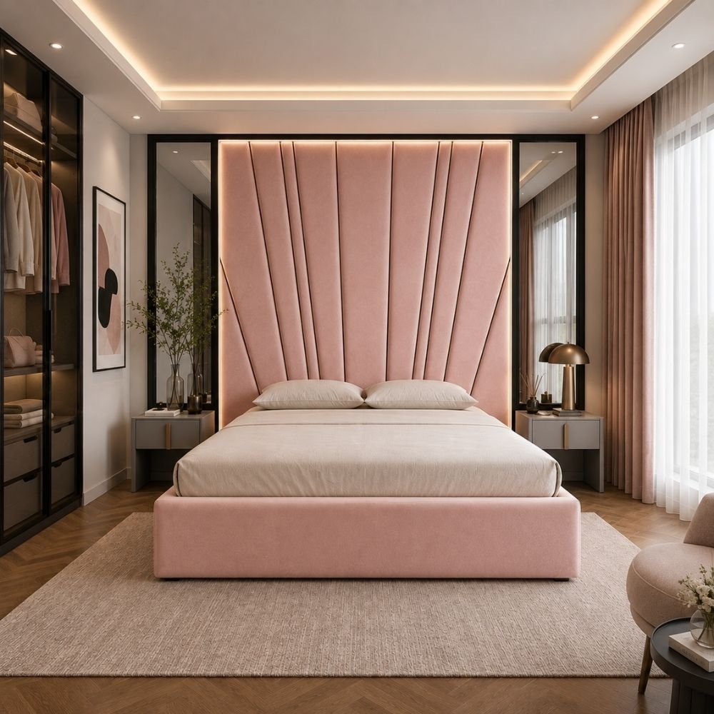 16 Regal High Headboard Bed With Side Mirror - Image 1